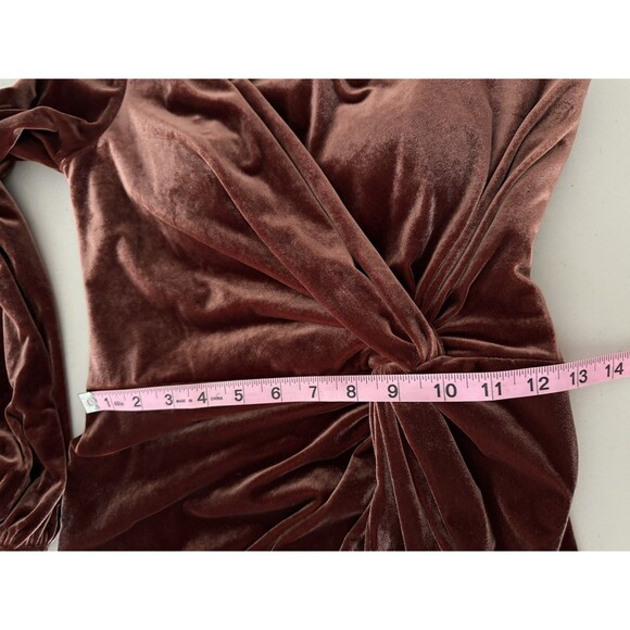 Revelry Aurora Rust Velvet Dress Women Size 8 One Shoulder Slit Bridesmaid -Flaw - Picture 7 of 15